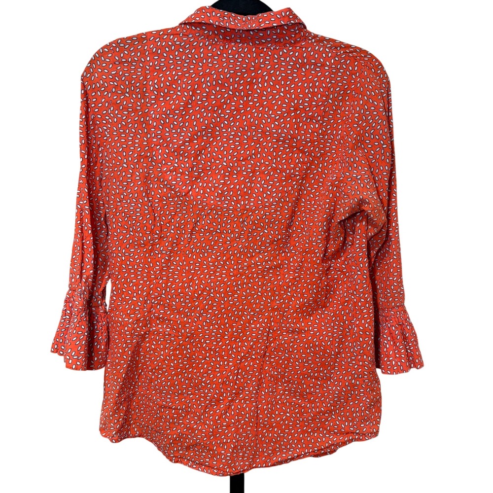 Gretchen Scott Cotton Button Down Patterned Bell Sleeve Blouse Size Medium - Picture 3 of 9